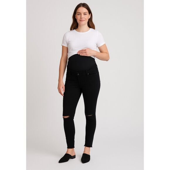 Blanqi Maternity Denim Jeans Black Skinny Over-Belly Panel Distressed Size 14 - Picture 1 of 9
